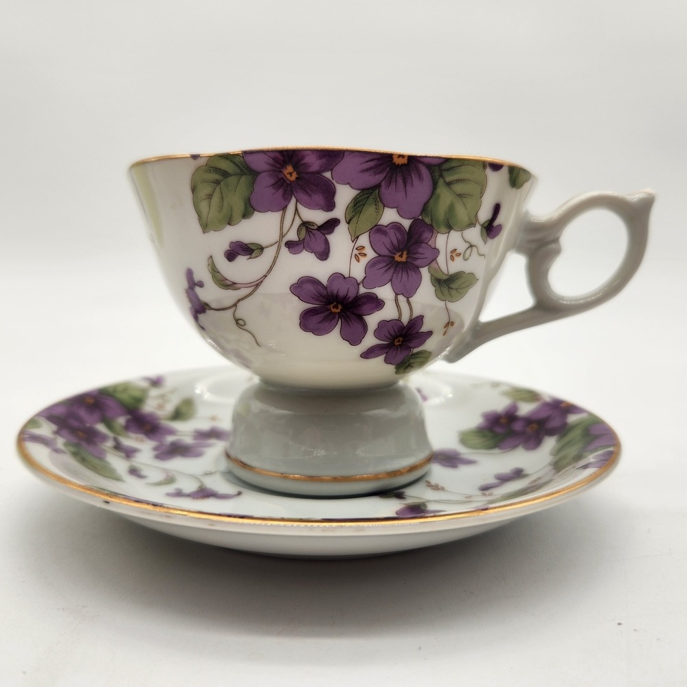 Lefton With San Francisco Music Box Company Violet Tea Cup Music Box & Saucer